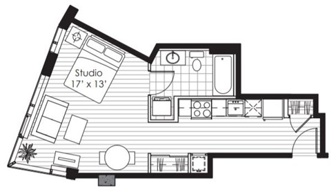 Floor plan for studio, 1 bath, 466 sqft